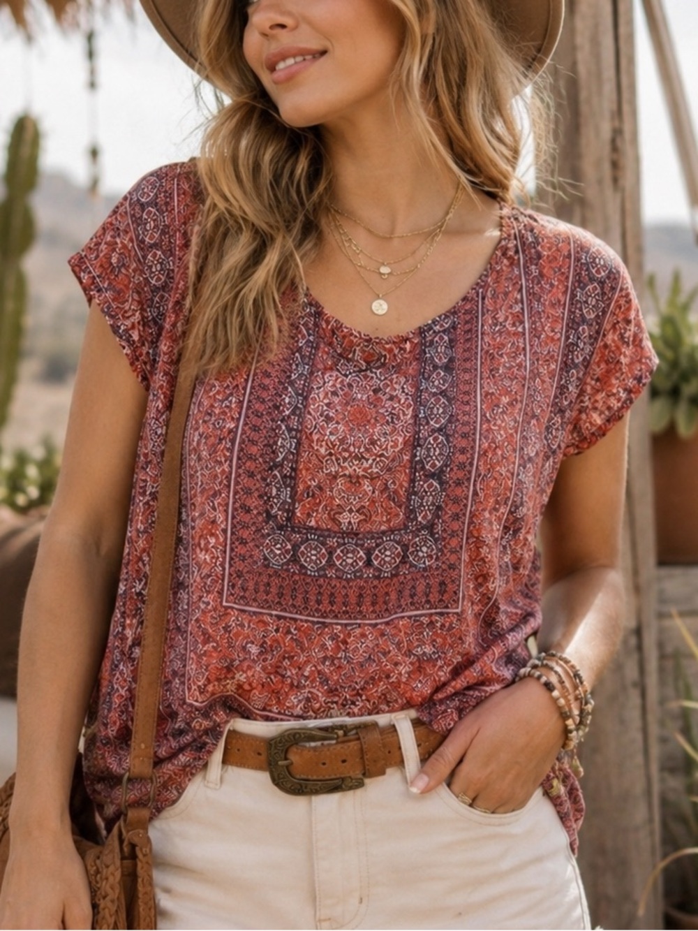 Lucky Brand-Paisley Print Top Size Medium